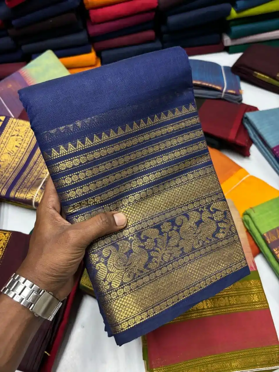 Deep Navy Blue Kanchi Pure Cotton Saree